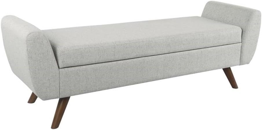 Pemberly Row Modern Woven Fabric Storage Bench, Gray Polyester Upholstery, 60"W x 18"D x 21"H, Mid-Tone Walnut Wood Legs, Scandinavian Style, Hidden Storage, Living Room, Bedroom, or Entryway Seating