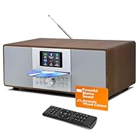 MangoKit MS4+ CD Player DAB Radio HiFi System I Bluetooth I Stereoanlage Kompaktanlage I Akustisches Holzgehäuse I CD Player mit Lautsprechern I 40 Presets,Kopfhöreranschluss I Walnuss