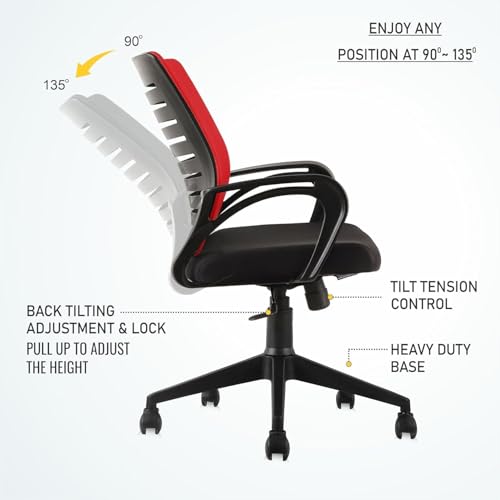 Image of Ngfc Office Chair for Home with Back Support Arm Rest 360 Degree Rotating Office Chair with Tilt Lock Mechanism High Comfort Seating Ergonomic Chair for Home & Office (Red)