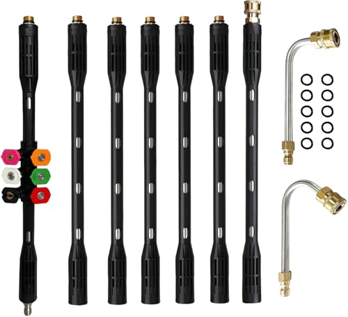 YUET Pressure Washer Extension Wand - 9 Pack Gutter Cleaning Tools Extension Wand with 6 Spray Nozzle Tips, Power Washer Replacement Lance, 1/4' Quick Connect, Anti-Leaked Ring Replacement, 4000PSI