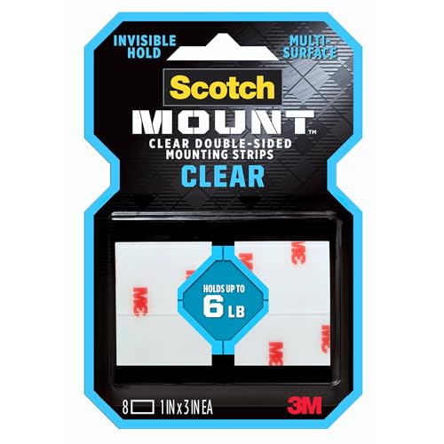 3M Clear Scotch-Mount Double-Sided Mounting Tape, Strips & Squares: 1 in x 3 in. (Clear) / 8-strips