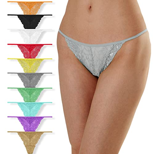 PSEFNAGX Low Rise Lace Color Belts Thongs for Women Seamless G String Panties 10 Pcs Size XLarge