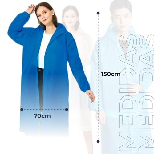 Capa de Chuva Longa Adulto Capuz Transparente Reutilizável Reforçada com Fechamento em Botões de Pre