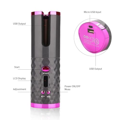 Image of Cordless Automatic Hair Curler - Portable Curling Iron With LCD Temperature Display, Fast Heating, Auto Rotating, USB Rechargeable for Travel and Home (F2)