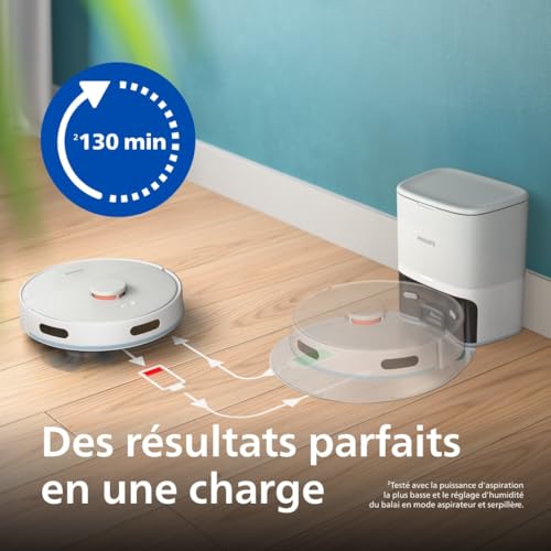 Philips Aspirateur Robot Série 2000 - Aspiration de 2700 Pa, Navigation Laser, Application Homerun, Station de vidage Automatique, Autonomie de 130 Minutes, Mode Tapis (XU2100/20)
