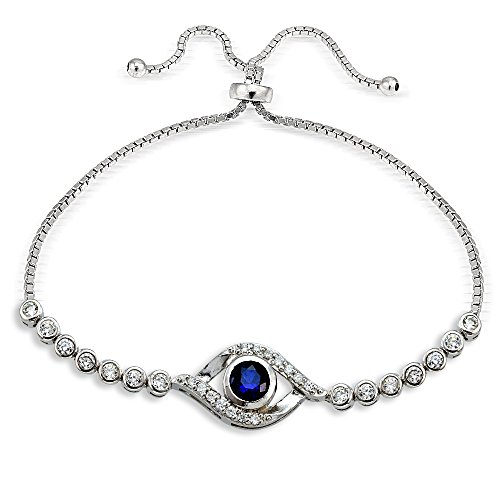 Hoops & Loops 925 Sterling Silver Evil Eye Hamsa Hand Pullstring Adjustable Bracelets for Women Men Teen Girls, Good Luck Protection Spiritual Evil Eye Jewelry