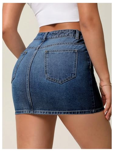 Milumia Women's Denim Bodycon Mini Skirt Mid Waist Zip Fly Jean Skirts with Pockets4