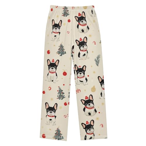 ZZXXB Christmas Bulldog Tree Boys Long Pants Soft Trousers Elastic Waist Kids Lounge Bottoms with Pockets S-XL