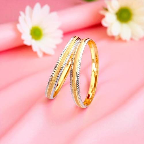 Image of ACCESSHER Traditional Gold-Tone Kada Bangles Set | Handcrafted Textured Bangle Jewellery Set for Gift | Stylish Bracelet Bangles for Women & Girls (Set Of 2)