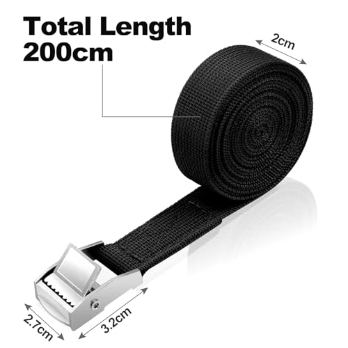 URAQT Spanngurt Befestigungsgurt, 4 x 150kg 2 Meters Ratschenspanngurt Breite 20mm Zurrgurt, Verstellbare Befestigungsriemen mit Klemmschloss für Transport, Fracht, Gepäck, Camping （Schwarz）
