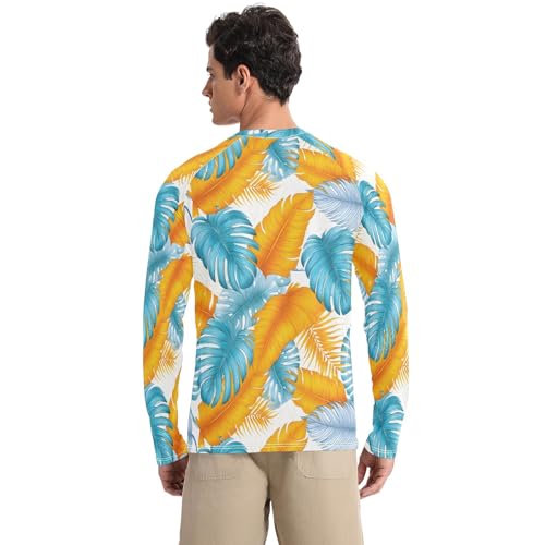 Mens UV Protection Shirts Rash Guard Long Sleeve UPF 50+ Blue Palm Tree Blue Quick Dry S2