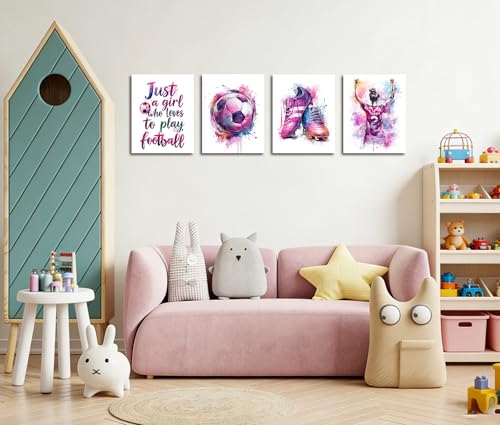 Image of Frimeeme 4 Piece Inspirational Soccer Print Set, Purple and Pink, 8x10