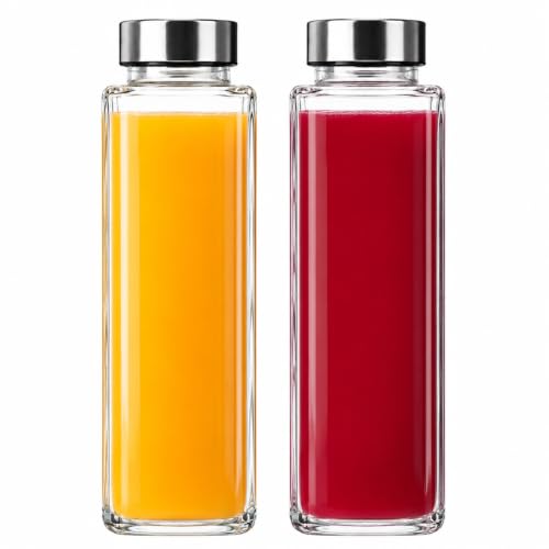 Image of Glass Water Bottle 750ml Square with Stainless Steel Lid, Leak Proof Drinking Bottle for Water, Juice, Smoothies, Infused Water, Reusable BPA Free Glass Bottle, Pack of 2