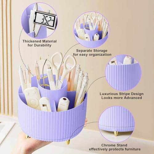 Image of Diesisa Makeup Brush Holder Organizer,360 Rotating Makeup Brush Organizer,5 Slot Make up Brushes Cup for Cosmetics, Nail Polish, Art Supply, Bathroom Vanity Desktop Organizer - Purple