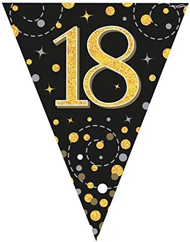 18th Birthday Black And Gold Birthday Party Flag Banner Bunting Age 18