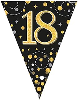 18th Birthday Black And Gold Birthday Party Flag Banner Bunting Age 18