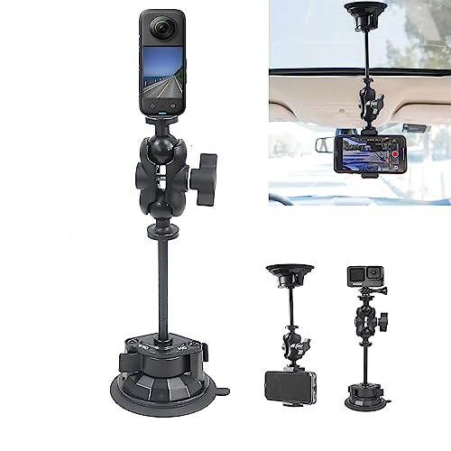 Fotoleey Suction Cup Car Mount for Insta360 X4, X3/X2/One RS, Compatible with GoPro Hero 12/11/10/9, GoPro Max- with Cellphone Clip