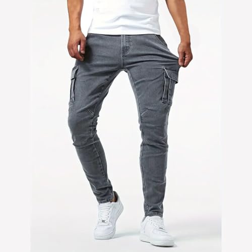 Men's Cargo Jeans Relaxed Fit Stretchy Denim Jeans Lightweight Casual Streetwear Straight Leg Athletic Pants Plain 5