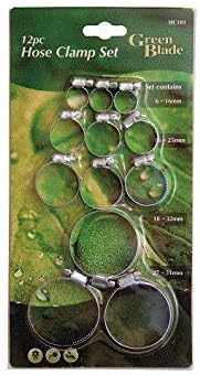 Green Blade 12pc Hose Clamp Set - 6 to 51mm - Green Metal Hardware Hose Clamps