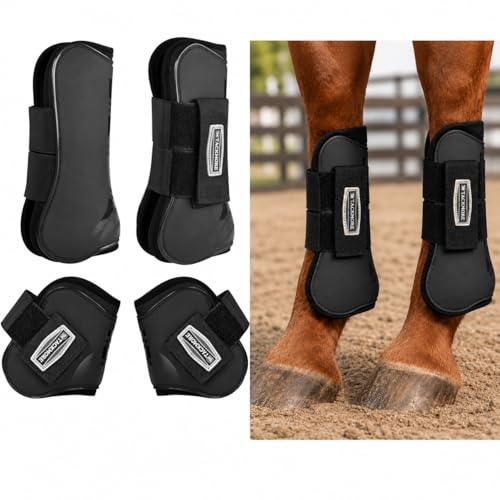Tackmore 4/Pack Horse Splint Boots, Hard Shell Brushing Boots for Jumping&Training, Tendon Support Boots for Horses, Ideal for Arena/Trail/Competition Black L