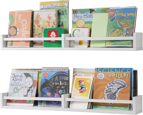 Floating Book Shelves for Wall, Floating Wall Bookshelf for Kids, Nursery Bookshelves Wall Mounted for Toys Books Photo Frames, Hanging Shelf for Baby Room Decor, 81x10x9cm (2Pack, White)