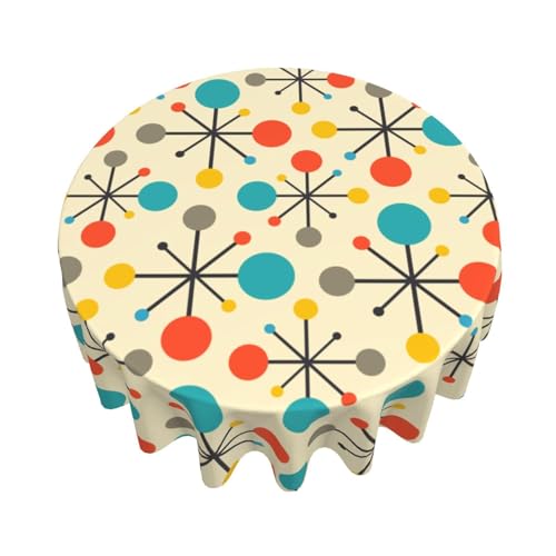 KUOAICY Mid Century Round Tablecloth Retro Table Cover Washable Polyester Tablecloths for Kitchen Dining Holiday Party Home Decor 60 Inch