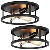 XPEHK 2 Pack Flush Mount Ceiling Light,13 Inch Industrial Farmhouse Ceiling Light Fixture,2-Light Ma