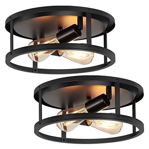 XPEHK 2 Pack Flush Mount Ceiling Light,13 Inch Industrial Farmhouse Ceiling Light Fixture,2-Light Matte Black Flush Mount Light Fixture for Kitchen Dining Room Entryway Hallway,E26 Base