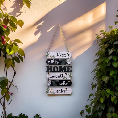 Image of Bless this home Wall Hanging for Home Decor | Hamsa Hand Decoration for Livingroom | Modern Artworks Items | Peace Charm Door Accent Decorative Hangings