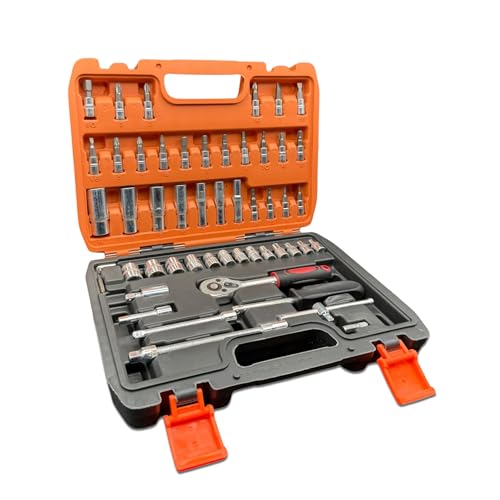 Bodygenix 53PCS Socket Wrench & Ratchet Set – Durable Galvanized Carbon Steel Compact Repair Kit for Car, Home & Garage Use – Versatile 3/8 Drive Socket Set with Carry Case