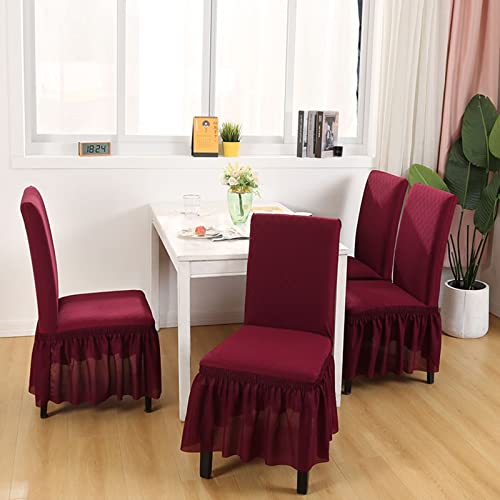 Housse chaises polyester motif losange rouge vineux 6 pièces - 6