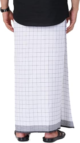 Image of PRAKASAM COTTON Velcro Pocket Dhoti | Thalapathi Border Readymade Cotton Kerala Mundu for Men