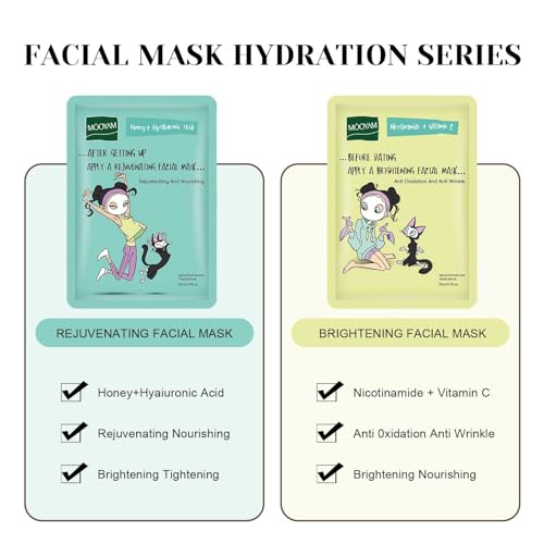 6Pcs Sheet Masks,Hydrating Face Mask Set for Teenage Girls,Face Mask Skincare,Moisturising and Firming Nourishing Face Masks - Soothing Sheet Face Mask - Image 4