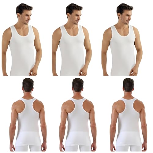 EZIM GLOBAL Pack of 3 Ultra Soft Mens Vests%100 Cotton Comped Tank Tops Men's Undershirts Pack of 3 White Thermal Multipack