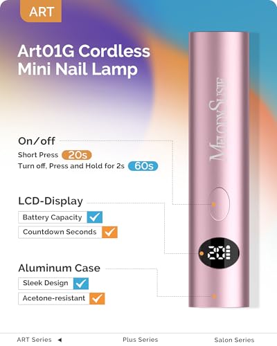 Image of MelodySusie Handheld Flash Cure Nail Lamp P-ART01G Cordless Mini Nail Light | Optical Lens Spot Cure Rhinestone Glue, Liner Gel & Gel-X Tips, 20s /60s