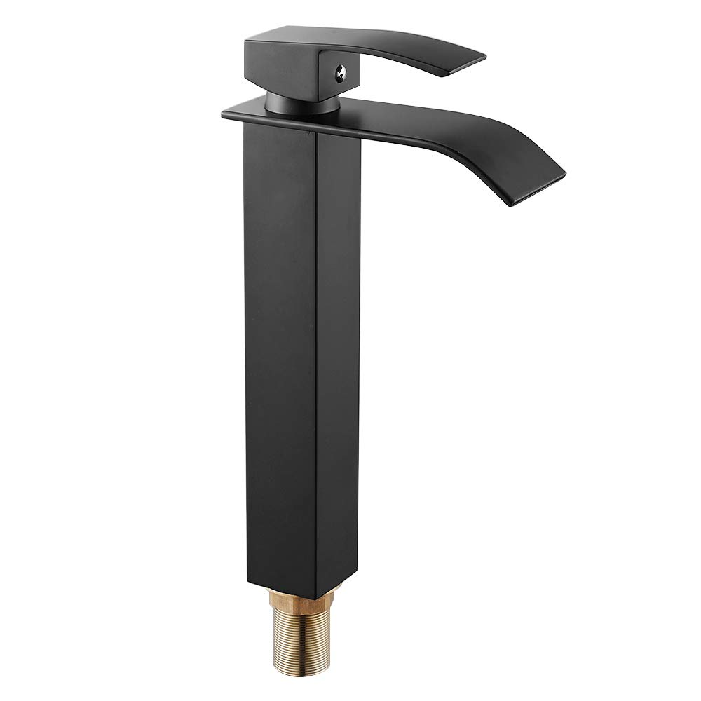 Rubinetto Lavabo Bagno A Cascata Moderno - Miscelatore Alto In Ottone Con Finitura Nero Opaco, Facile Installazione