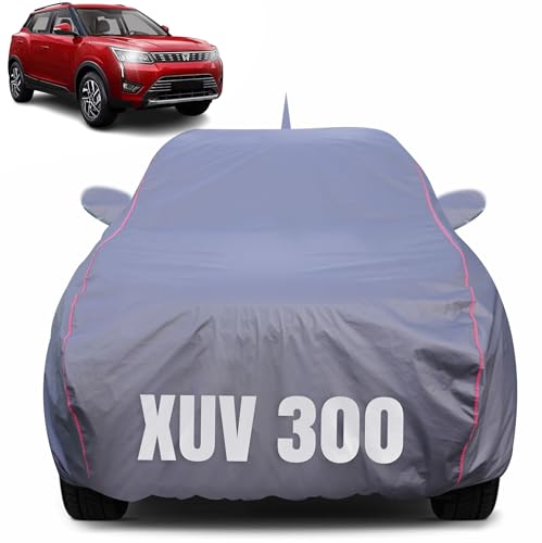 Image of 100% Waterproof Car Body Cover for Mahindra Xuv 300 (2019-2025) with Mirror Pocket (Heat & UV Resistant, Triple Stitched, Soft Lining, Bottom Elastic & Piping) Grey