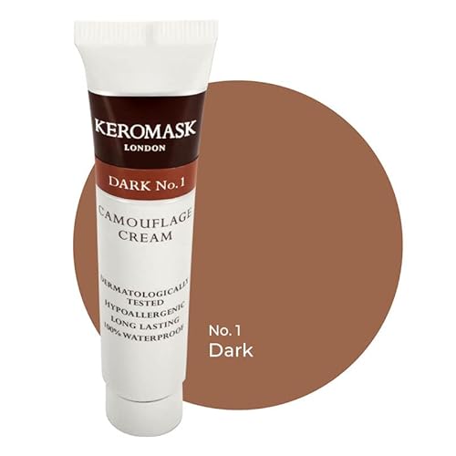 Keromask Full Coverage Hypoallergenic Concealer Shade DARK No 1 to Camouflage Vitiligo, Tattoos, Redness and Rosacea, Waterproof and Suitable for All Skin Types 1 x 15ml