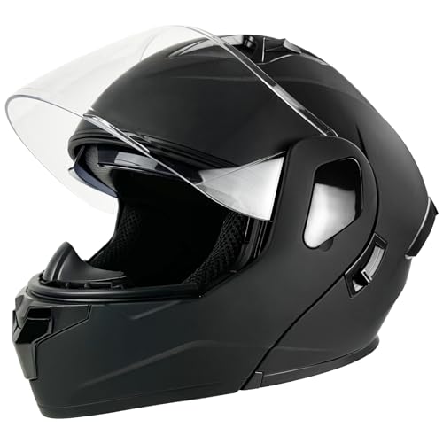 ZJHELM Motorcycle Helmet, Full Face, Matte Black, DOT Certified, Flip-Up