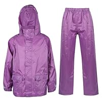 A2Z 4 Kids Boys Girls Waterproof Hooded Rain Suit with Matching Carry Bag Lightweight - Rainsuit 640 Lilac 7-8