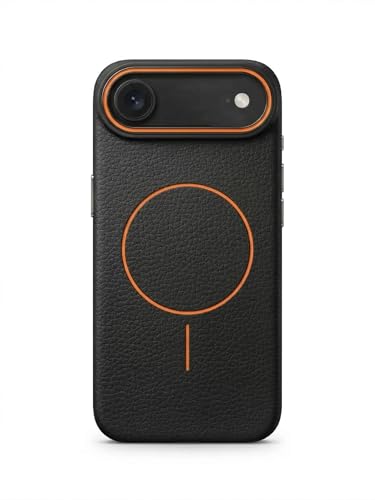 Image of amazon basics Luxury MagSafe Compatible Leather Texture Back Cover for iPhone 17 Air | Raised Camera Protection | Slim Fit Shockproof Case with Metallic Accents (Black)