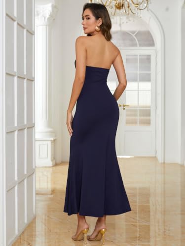 Image of Milumia Women's Metal Decor Cut Out Strapless Bodycon Maxi Dress Fishtail Tube Top Dresses Party Cocktail