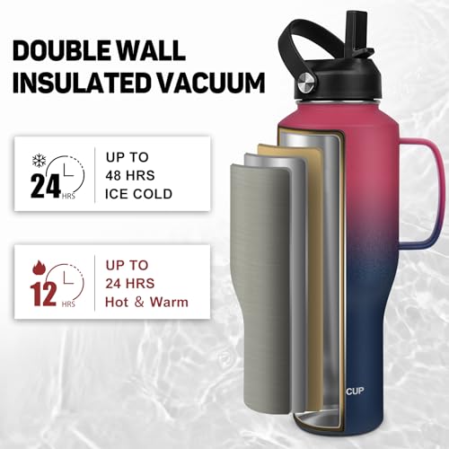 Image of ABOTOCUP Water Bottle 40oz, Insulated Tumblers with Handle & Straw Lid, Insulated Water Bottle Fits in Cup Holder, Double Wall BPA-Free, Stainless Steel Travel Cup Leak-proof to Keep Cold 24H&Hot12H