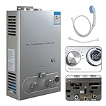 Chauffe-Eau à Gaz GPL, Chauffe Eau Instantané Gaz, Modes Hiver Et éTé, Protection Contre La Surchauffe, Avec Pomme De Douche Et Plomberie, Pour La Maison, ExtéRieur, Camping Car (6L, 12kw)