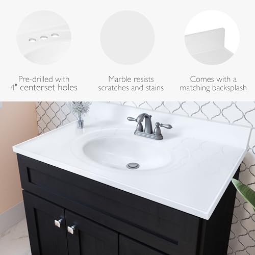 Image of Design House Cultured Marble Vanity Top, 37 in W x 22 in D, Integrated 4 in Centerset Oval Sink & Backsplash, Solid White, 586248