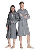 AW BRIDAL 2Pcs Couple Robes Soft Waffle Knit Robe King and Queen Robes for Couples Set Grey Cotton Bridal Robe