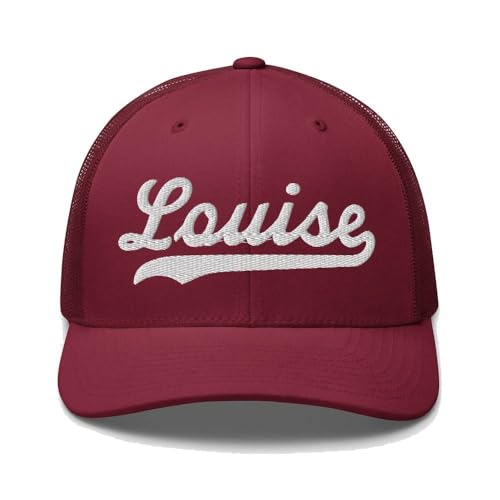 Louise Hat Louise Trucker Hat Baseball Script Embroidered Cap Vintage Sports Mesh Swoosh Gift Souvenir Headwear MS TX Cranberry