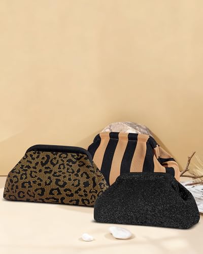 Image of Woven Clutch Purses for Woman,Summer Beach Purse for Vacation, Woven Striped Dumpling Bag,Crochet Evening Handbag