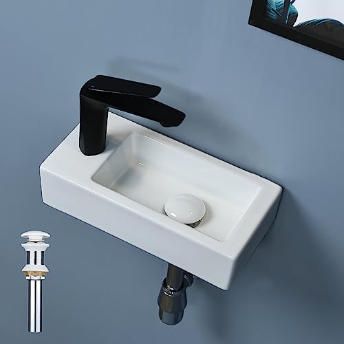 bathivy 15"x7.5" Wall Mount Corner Bathroom Sink with Popup Drain