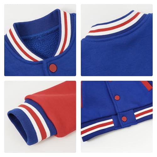 Image of Volunboy Kids Baseball Jacket Varsity Letterman Coat Fall Winter Fleece Bomber Vintage Outerwear